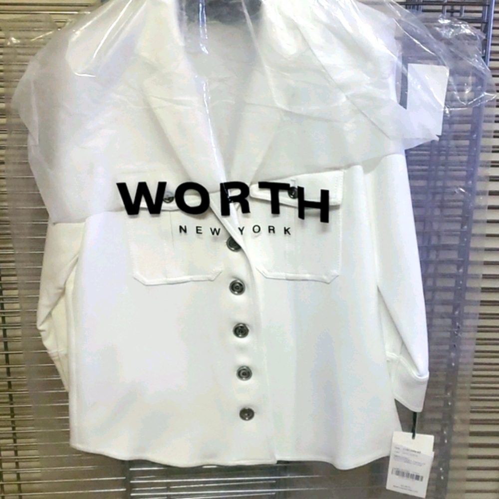 New WORTH Optic White Shaket Shirt Jacket White Twill